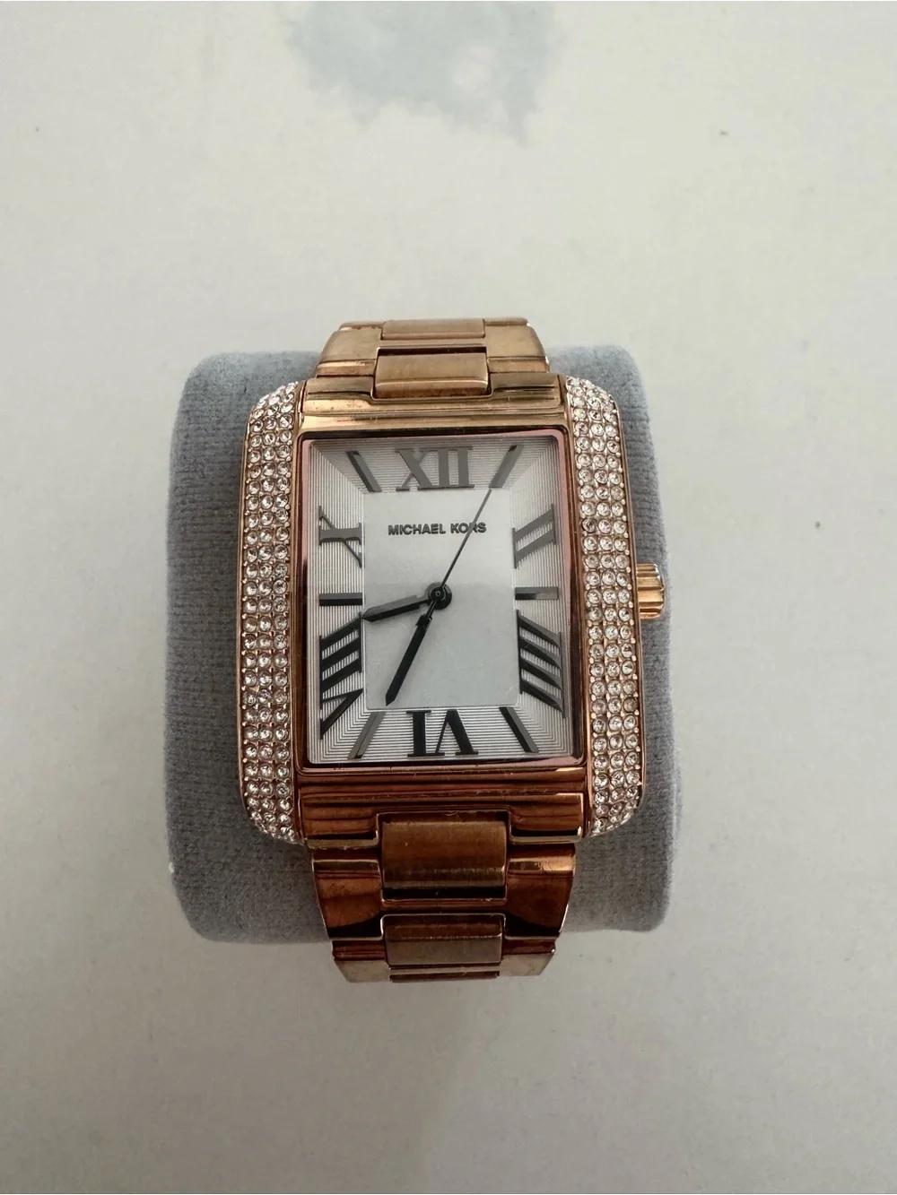 Michael Kors Rose Gold Rectangular Crystal-Trim Bracelet Watch